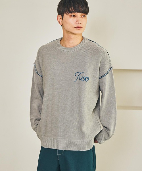 LAKOLE（ラコレ）の「配色バック刺繍ニットプルオーバー / 576008（ニット/セーター・メンズ・ネイビー/ボルドー/カーキ/アイボリー/グレー/オレンジ・MEDIUM/LARGE）」の2枚目の写真