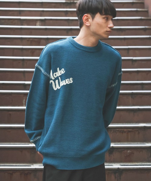 LAKOLE（ラコレ）の「配色バック刺繍ニットプルオーバー / 576008（ニット/セーター・メンズ・ネイビー/ボルドー/カーキ/アイボリー/グレー/オレンジ/ブラック/ブルー・MEDIUM/LARGE）」の6枚目の写真