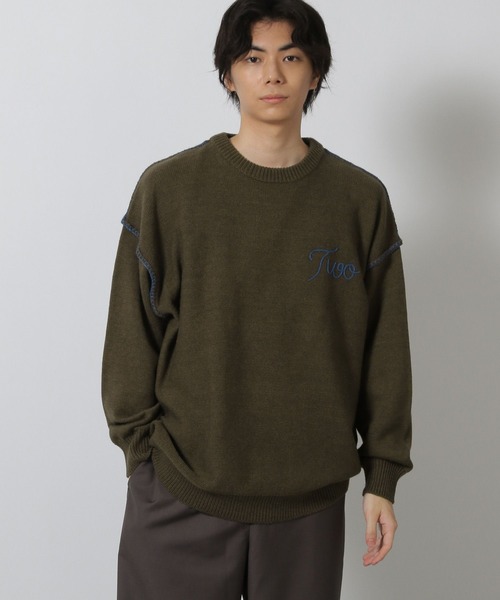 LAKOLE（ラコレ）の「配色バック刺繍ニットプルオーバー / 576008（ニット/セーター・メンズ・ネイビー/ボルドー/カーキ/アイボリー/グレー/オレンジ・MEDIUM/LARGE）」の10枚目の写真