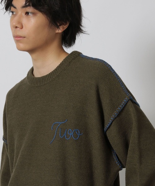 LAKOLE（ラコレ）の「配色バック刺繍ニットプルオーバー / 576008（ニット/セーター・メンズ・ネイビー/ボルドー/カーキ/アイボリー/グレー/オレンジ・MEDIUM/LARGE）」の12枚目の写真