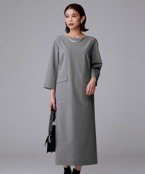 UNTITLED(アンタイトル)の「【洗える/ストレッチ性】スーツライク ストライプワンピース(ワンピース・レディース・ネイビー系2/グレー系その他3・00/01/02/03/04/42/44/46/48/50)」の4枚目の写真