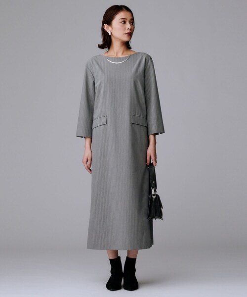 UNTITLED(アンタイトル)の「【洗える/ストレッチ性】スーツライク ストライプワンピース(ワンピース・レディース・ネイビー系2/グレー系その他3・00/01/02/03/04/42/44/46/48/50)」の6枚目の写真