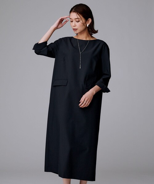 UNTITLED(アンタイトル)の「【洗える/ストレッチ性】スーツライク ストライプワンピース(ワンピース・レディース・ネイビー系2/グレー系その他3・00/01/02/03/04/42/44/46/48/50)」の8枚目の写真