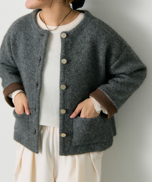 Wフェイスニット ノーカラージャケット（カーディガン/ボレロ）｜PUAL