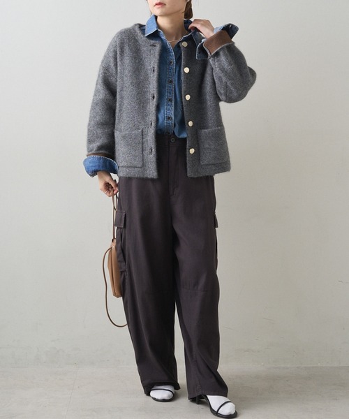 Wフェイスニット ノーカラージャケット（カーディガン/ボレロ）｜PUAL