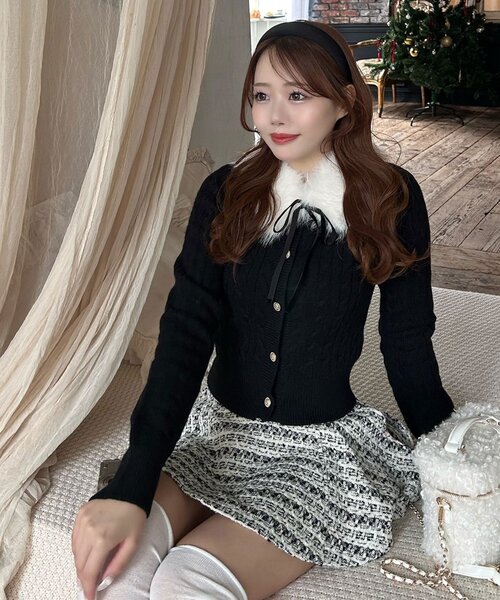セール】ファーティペット付ケーブルカーデ（カーディガン/ボレロ