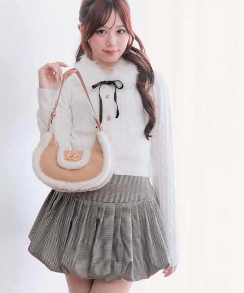 OLIVE des OLIVE（オリーブデオリーブ）の「ファーティペット付ケーブルカーデ（カーディガン/ボレロ・レディース・オフホワイト/トップグレー/ピンク/ブラック/レッド・FREE）」の9枚目の写真