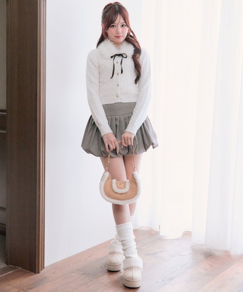 OLIVE des OLIVE（オリーブデオリーブ）の「ファーティペット付ケーブルカーデ（カーディガン/ボレロ・レディース・オフホワイト/トップグレー/ピンク/ブラック/レッド・FREE）」の14枚目の写真