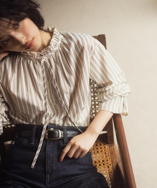 grove（グローブ）の「フリルカラーリボンブラウス（シャツ/ブラウス・レディース・オフホワイト/ブルー系2/ベージュ系2/ネイビー・02/03/04/01/05）」の6枚目の写真