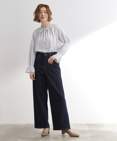 grove（グローブ）の「フリルカラーリボンブラウス（シャツ/ブラウス・レディース・オフホワイト/ブルー系2/ベージュ系2/ネイビー・02/03/04/01/05）」の9枚目の写真