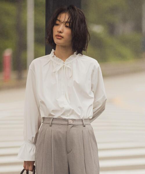 grove（グローブ）の「フリルカラーリボンブラウス（シャツ/ブラウス・レディース・オフホワイト/ブルー系2/ベージュ系2/ネイビー・02/03/04/01/05）」の11枚目の写真