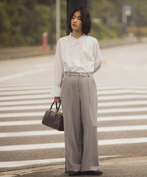 grove（グローブ）の「フリルカラーリボンブラウス（シャツ/ブラウス・レディース・オフホワイト/ブルー系2/ベージュ系2/ネイビー・02/03/04/01/05）」の12枚目の写真