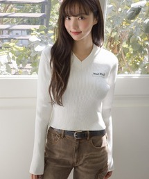 A'GEM/9 × .kom 『muah muah/ムーアムーア』 LOGO SLIM FIT V-NECK KNIT/スリムフィット ロゴ Vネックニット