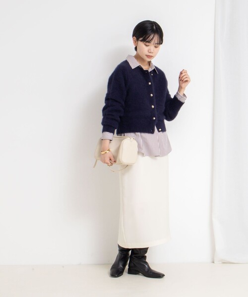 ヘアリーメタル釦クルーネックカーディガン（カーディガン/ボレロ