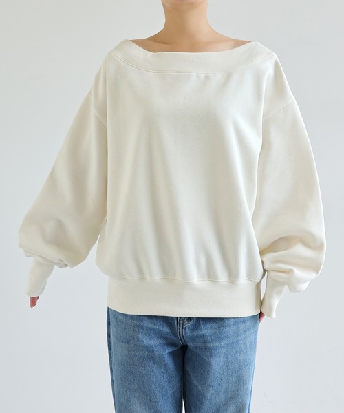 Freesia by andme（フリージアバイアンドミー）の「裏起毛オフショルダーボリューム袖スウェットトップス（スウェット・レディース・キナリ/ブラック・M）」の8枚目の写真