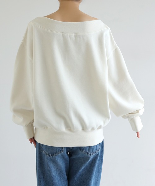 Freesia by andme（フリージアバイアンドミー）の「裏起毛オフショルダーボリューム袖スウェットトップス（スウェット・レディース・キナリ/ブラック・M）」の10枚目の写真