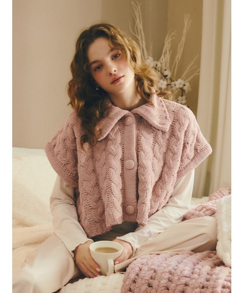 ジェラートピケ Lotus ブラウン ケーブルニット ルームウェアセット