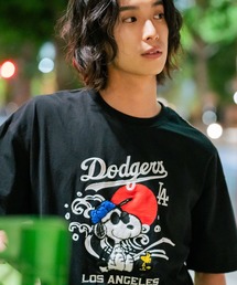 【PEANUTS×MLB】【限定・オリジナルデザイン】和柄Tシャツ 刺繍 ドジャース ヤンキース カブス スーベニア ドロップショルダー ユニセックス お土産