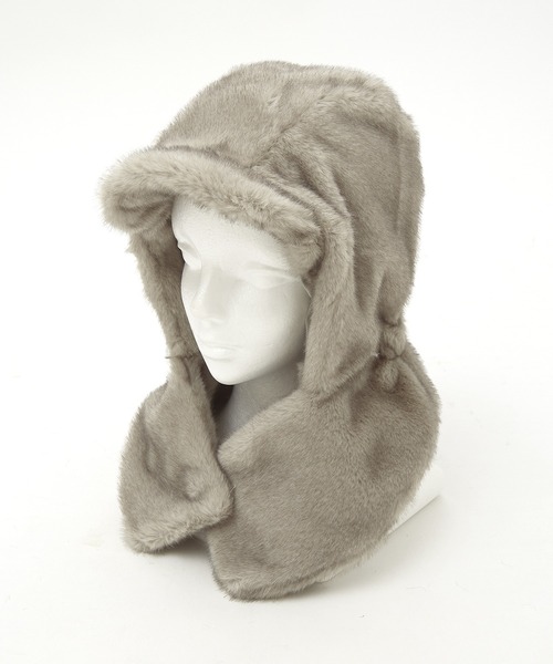 an meets zakka（アンミツザッカ）の「an meets zakka ショートファーツバ付きフーディーバラクラバ（ネックウォーマー/スヌード・レディース・ブラック/ホワイト/ピンク/グレー/ベージュ・FREE）」の3枚目の写真