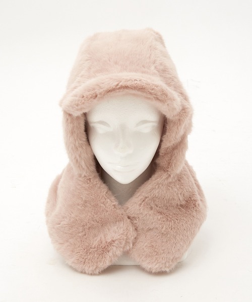 an meets zakka（アンミツザッカ）の「an meets zakka ショートファーツバ付きフーディーバラクラバ（ネックウォーマー/スヌード・レディース・ブラック/ホワイト/ピンク/グレー/ベージュ・FREE）」の6枚目の写真