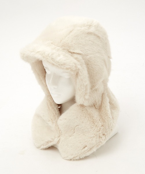 an meets zakka（アンミツザッカ）の「an meets zakka ショートファーツバ付きフーディーバラクラバ（ネックウォーマー/スヌード・レディース・ブラック/ホワイト/ピンク/グレー/ベージュ・FREE）」の13枚目の写真