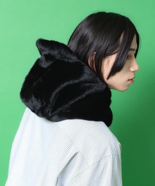 an meets zakka（アンミツザッカ）の「an meets zakka ショートファーツバ付きフーディーバラクラバ（ネックウォーマー/スヌード・レディース・ブラック/ホワイト/ピンク/グレー/ベージュ・FREE）」の15枚目の写真