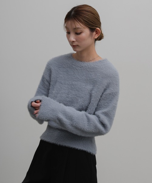 select MOCA(セレクトモカ)の「フェザーニットクルーネックトップス(ニット/セーター・レディース・ブラウン/グレイッシュベージュ/ブルーグレー/チャコールグレー・FREE)」の6枚目の写真