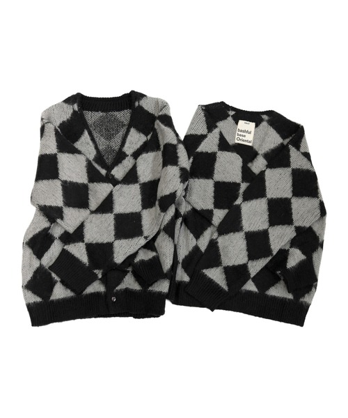 bashful base Oriental（バッシュフルベースオリエンタル）の「【bbO】シャギーモヘアタッチニットカーディガン アーガイル柄/ダイヤ柄/チェック柄（ニット/セーター・メンズ・ネイビー系/オレンジ系/ブラック×グレー/ブラック系・MEDIUM/LARGE）」の16枚目の写真