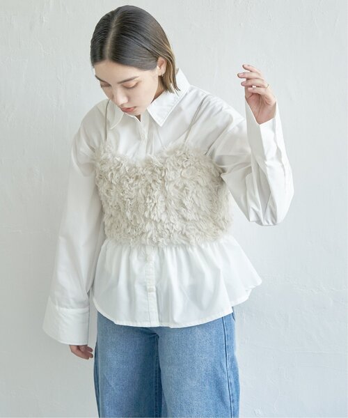 notch.(ノッチ)の「フェイクファービスチェ(キャミソール・レディース・オフホワイト/チャコール/モカ・M)」の1枚目の写真