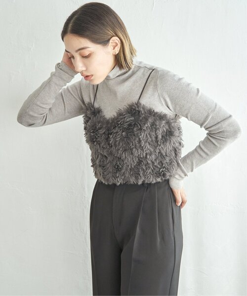 notch.(ノッチ)の「フェイクファービスチェ(キャミソール・レディース・オフホワイト/チャコール/モカ・M)」の4枚目の写真