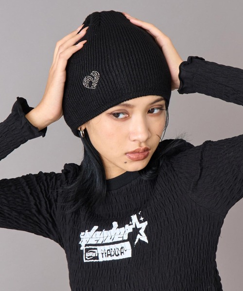 ANAP（アナップ）の「ハート ラインストーン ビーニー（ニットキャップ/ビーニー・レディース・グレー/ブラック・F）」の4枚目の写真