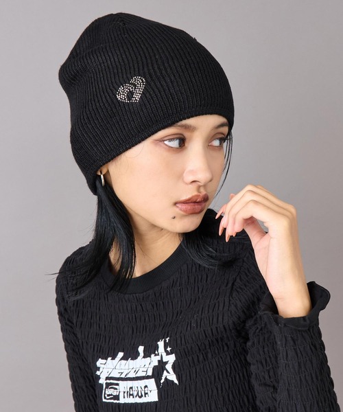ANAP（アナップ）の「ハート ラインストーン ビーニー（ニットキャップ/ビーニー・レディース・グレー/ブラック・F）」の6枚目の写真