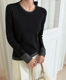 COCOMOMO（ココモモ）の「クルーネック配色ニット バイカラー ニット 配色トップス クルーネック レイヤードトップス 長袖 秋服 冬服（ニット/セーター・レディース）」