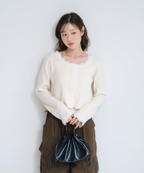 レースリブニットアンサンブル（カーディガン/ボレロ）｜Kastane