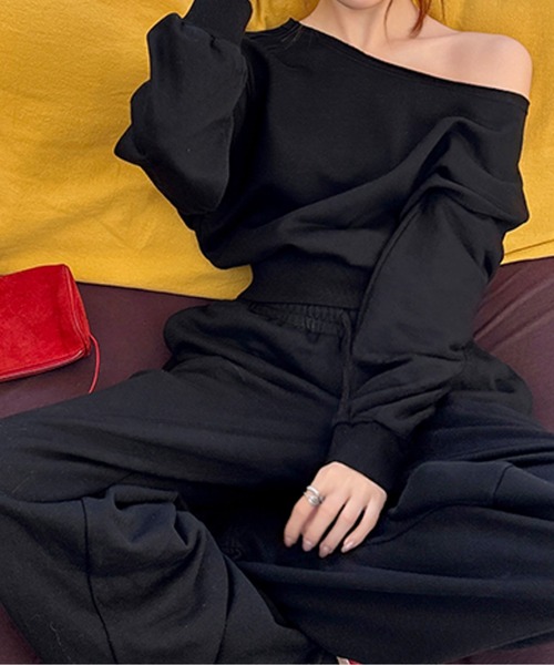 オフショルダードローストリングラウンジセット（スウェット）｜LUCPY