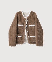 LA POMME petit(ラポミ・プチ)のElegant Frill Piping Fur Jacket(ムートンコート)