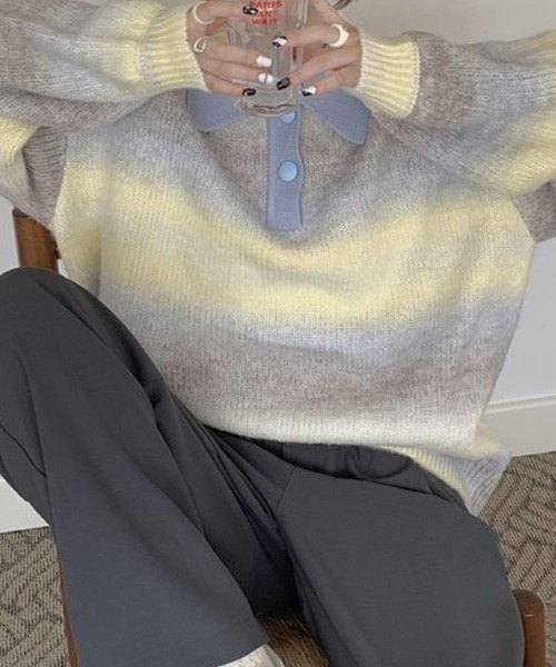 CADBURY(キャドバリー)の「衿付グラデーションボーダーニット(ニット/セーター・レディース・マルチ・SMALL/MEDIUM/LARGE/X-LARGE)」の3枚目の写真