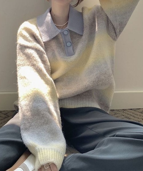 CADBURY(キャドバリー)の「衿付グラデーションボーダーニット(ニット/セーター・レディース・マルチ・SMALL/MEDIUM/LARGE/X-LARGE)」の2枚目の写真