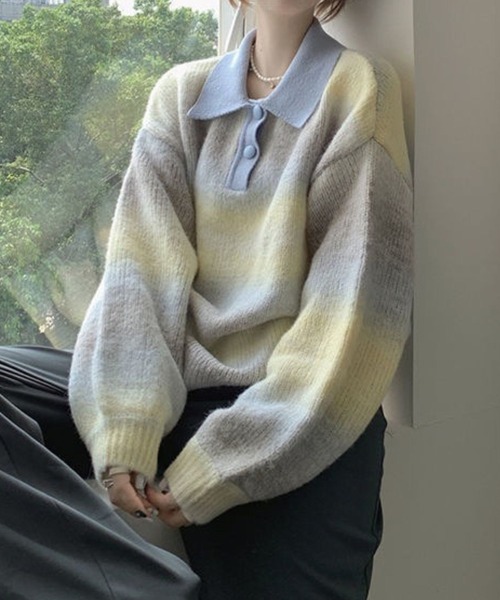 CADBURY(キャドバリー)の「衿付グラデーションボーダーニット(ニット/セーター・レディース・マルチ・SMALL/MEDIUM/LARGE/X-LARGE)」の6枚目の写真