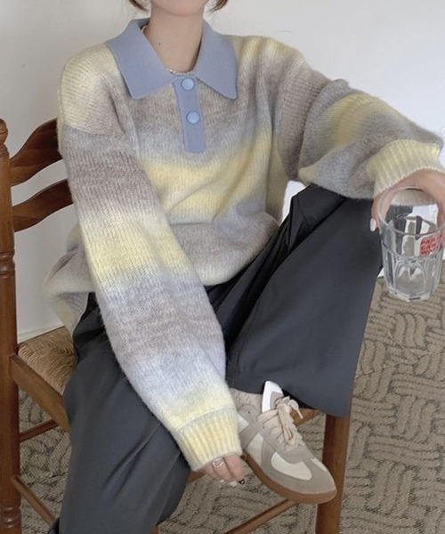 CADBURY(キャドバリー)の「衿付グラデーションボーダーニット(ニット/セーター・レディース・マルチ・SMALL/MEDIUM/LARGE/X-LARGE)」の5枚目の写真