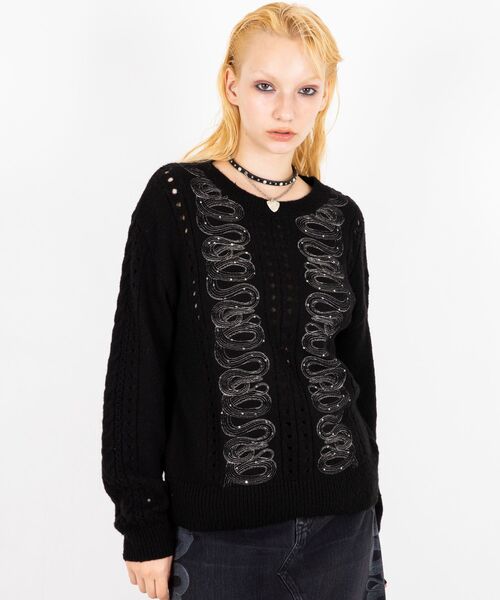 HYSTERIC GLAMOUR（ヒステリックグラマー）の「SNAKE LOOP刺繍 セーター（ニット/セーター・レディース・ブラック/ピンク・FREE）」の9枚目の写真
