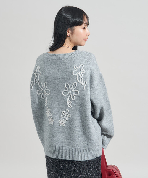 配色 コード刺繍 花柄 ニット プルオーバー（ニット/セーター