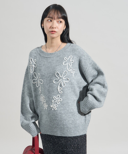 FREAK'S STORE(フリークスストア)の「配色 コード刺繍 花柄 ニット プルオーバー(ニット/セーター・レディース・ライトグレー/ベージュ/ブラック/オフホワイト・フリ-)」の18枚目の写真