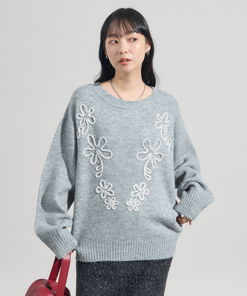 FREAK'S STORE(フリークスストア)の「配色 コード刺繍 花柄 ニット プルオーバー(ニット/セーター・レディース・ライトグレー/ベージュ/ブラック/オフホワイト・フリ-)」の19枚目の写真