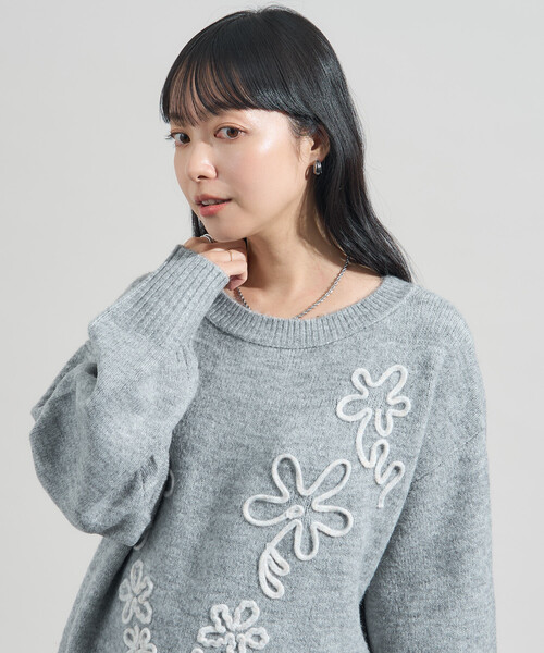 FREAK'S STORE(フリークスストア)の「配色 コード刺繍 花柄 ニット プルオーバー(ニット/セーター・レディース・ライトグレー/ベージュ/ブラック/オフホワイト・フリ-)」の21枚目の写真