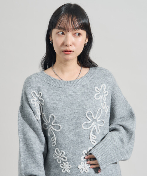 FREAK'S STORE(フリークスストア)の「配色 コード刺繍 花柄 ニット プルオーバー(ニット/セーター・レディース・ライトグレー/ベージュ/ブラック/オフホワイト・フリ-)」の22枚目の写真