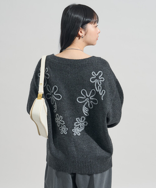 セール】配色 コード刺繍 花柄 ニット プルオーバー（ニット/セーター