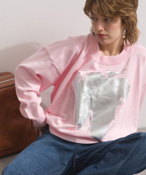 天竺編みニット 箔プリント コクーン ニット（ニット/セーター