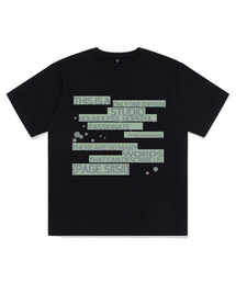 スクエアボックステキストプリント半袖Tシャツブラック