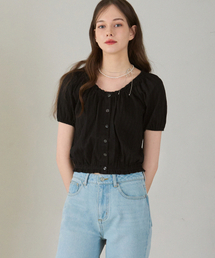 コテージレースクロップブラウス[ブラック]